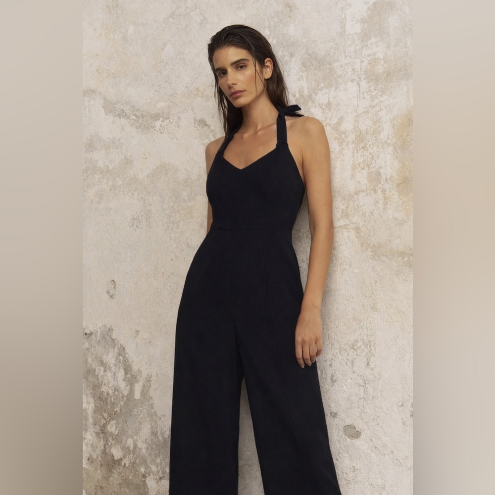 Jonathan Simkhai Halter Wrap Top Straight Leg Jumpsuit Romper - Picture 3 of 8